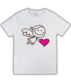 Прикольные футболки: ангелок с сердцем на белой